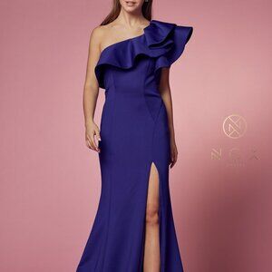 ROYAL BLUE PROM PARTY EVENING ONE SHOULDER LONG MAXI LEG SLIT GIWN DRESS  NX467